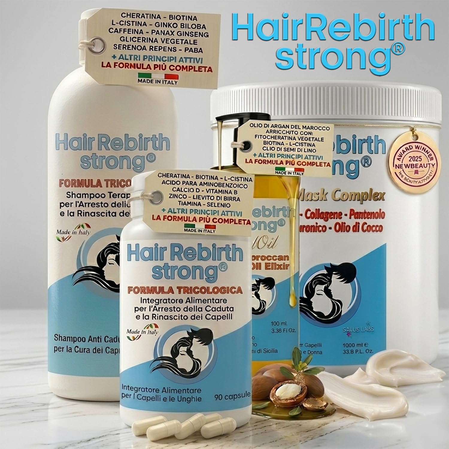HAIR REBIRTH STRONG * 3 Flaconi: 270 capsule * la Migliore Cura per i Capelli * Nuova Formula Tricologica: Cheratina Biotina Cistina Calcio D Vitamina B * Blocco della Caduta e Rinascita dei Capelli