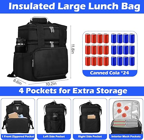 Miniatura 2 de Lonchera aislada, lonchera para hombres, bolsa de almuerzo reutilizable de doble cubierta para el trabajo, picnic al aire libre, viajes de un día,