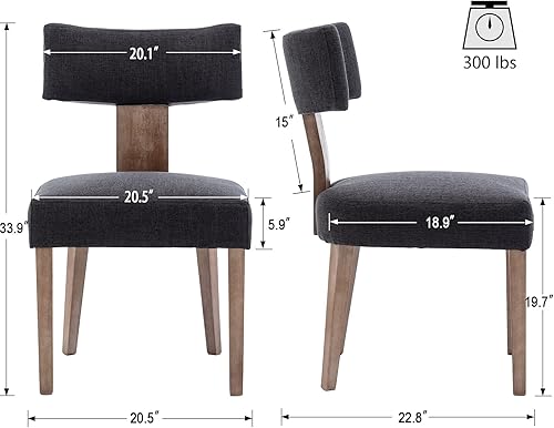 Miniatura 2 de Wahson Juego de 2 sillas de comedor estilo granja, sillas de cocina modernas de mediados de siglo tapizadas en carbón con patas de madera negra,