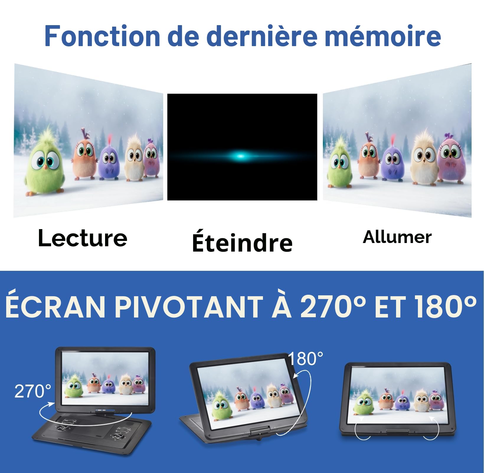 YOOHOO Lecteur DVD Portable 19,6" pour Voiture et Enfants avec HD Grand écran 17,1", Grande Taille Compatible avec Toutes Les régions, Plusieurs régions, Lecteur DVD Automatique pour Enfants