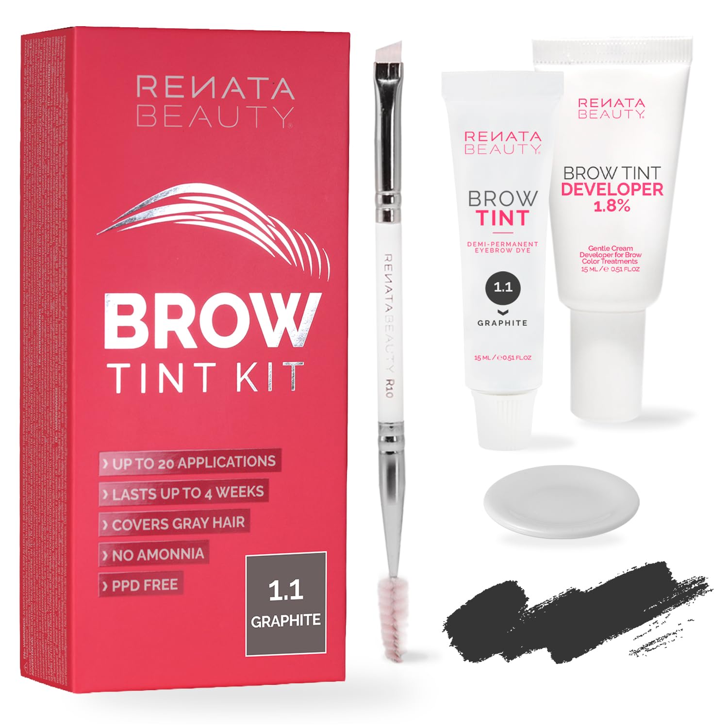 RB RENATA BEAUTY Augenbrauenfarbe Set – Brow Färbeset inkl. Entwickler & Stylingbürste – Augenbrauen Färbeset – Eyebrow Dye mit bis zu 4 Wochen Halt – Brow Tint für Natürlichen Look [Graphit-Grau]