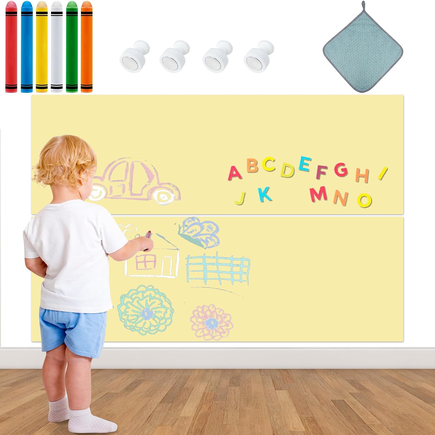 Magnetic Chalkboard Wall Decal For Kids,Upgraded Thickened Magnetic Chalkboard for Wall,Suitable for Home Decoration Wallpaper and Children's Game Room,School,Home Decor (ivory White-2Pcs, 16x40 Inch)