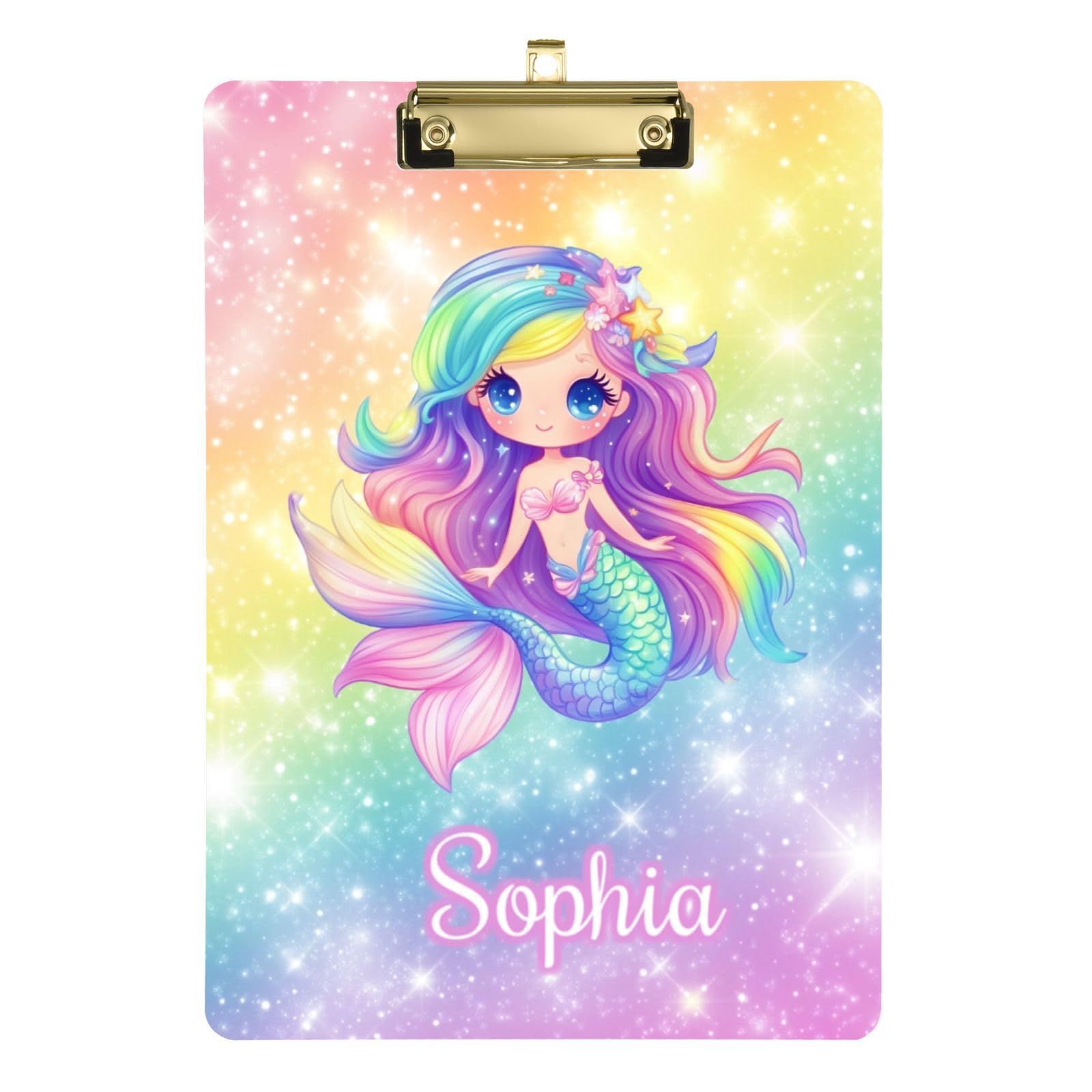 IHCVHQX Custom Acrylic Clipboards Kawaii Mermaid Glitter Personalized Name Clipboard Nursing Clip Board with Low Profile Metal Clip A4 Letter Size