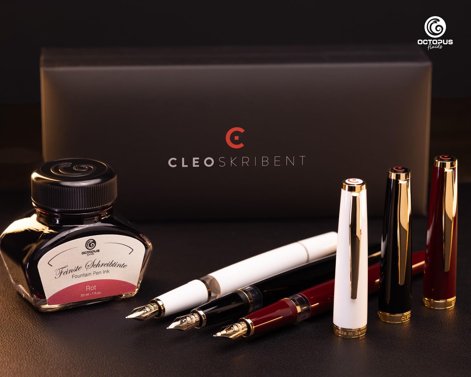 Cleo Skribent Classic Gold zestaw piór wiecznych, kolby, pióro M i tusz 30 ml, czerwony