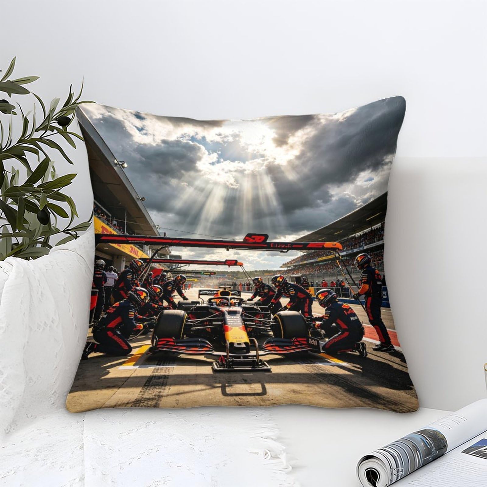 3U6C4M9K Formulaa Racing Cushion Covers 50x50cm, Decorative 3D Pit Stop Themed Throw Pillow, Square Accent Pillow Case for Sofa