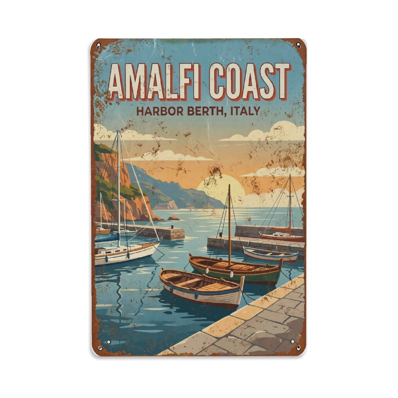 Vintage Travel Berth Italy Harbor Metal Tin Sign Plaque Wall Decor for Cafe, Club Bar, Office, Home Garden Metal Poster 8x12Inch
