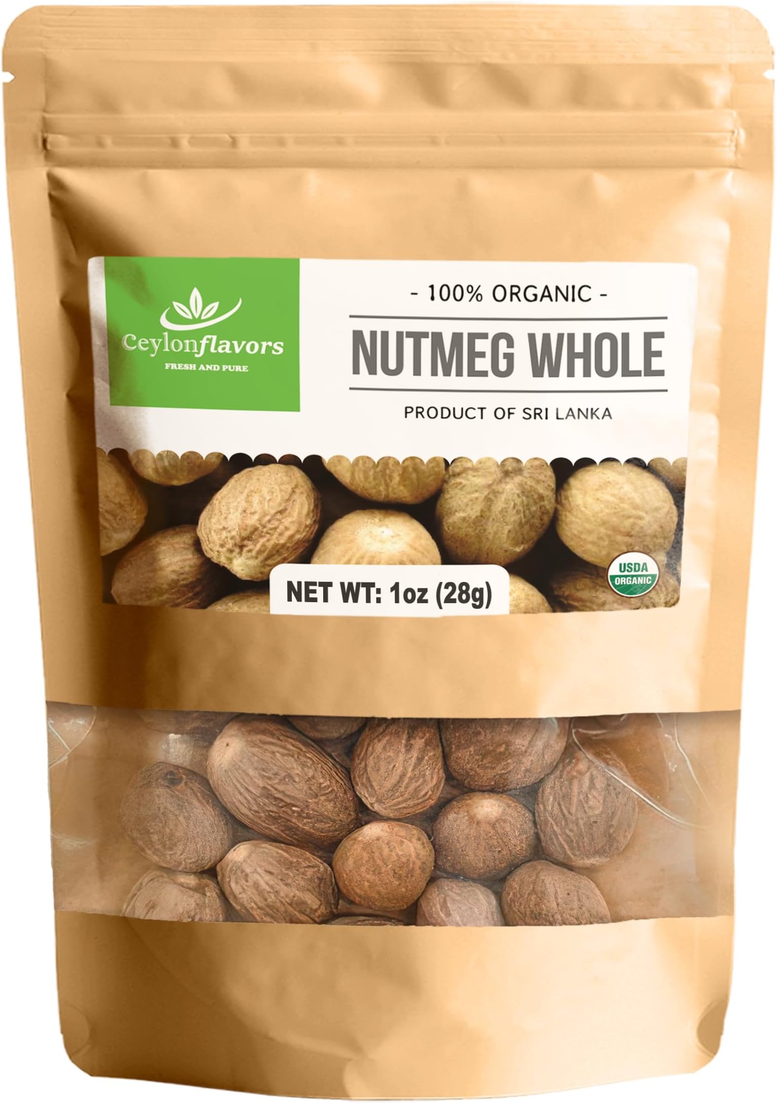 Whole Nutmeg from Ceylon, Authentic, Handpicked from Organic Farms, Natural Super food enriched with aroma & flavors for cooking 2 oz | (56 g)