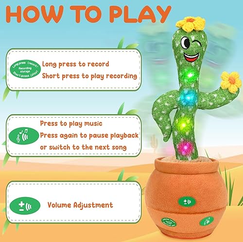 Miniatura 5 de Juguetes para bebés, juguete de cactus que habla cantando para niños pequeños de 3 a 6 años, imitando y repite lo que dices, cactus de felpa con