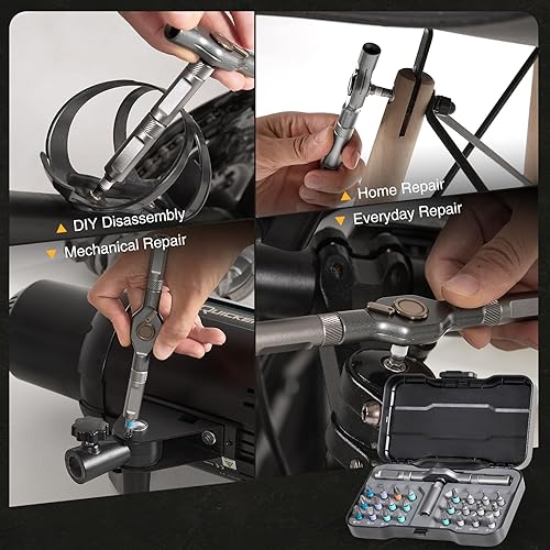 Miniatura 8 de BoxedHome Juego de destornilladores de trinquete magnético 24 en 1, kit de destornilladores de precisión multipunta con mango en T desmontable para