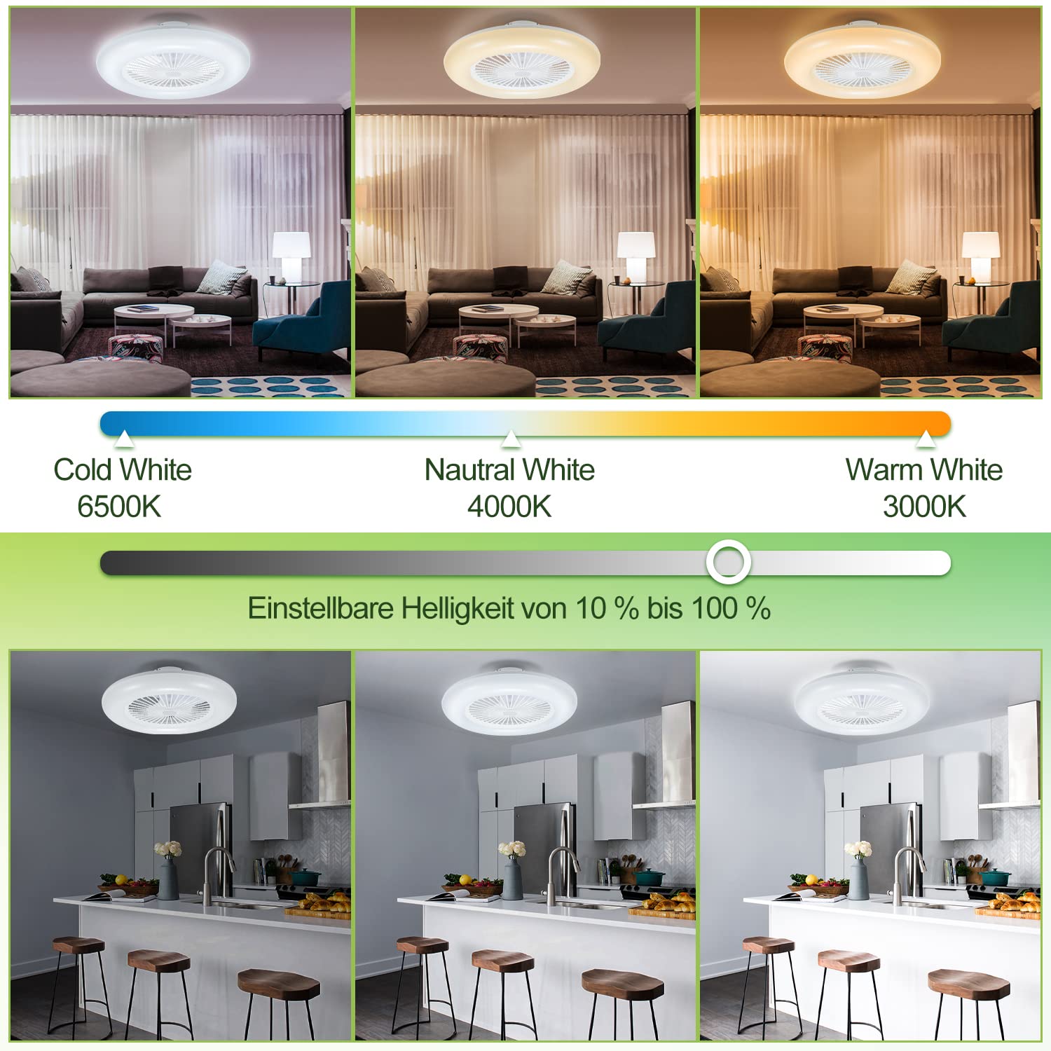 Vigevee 2 pezzi 80W Ventilatore da Soffitto con Luce, Ventilatore LED Dimmerabile con Telecomando e App, Modalità Estate e Inverno, 6 Velocità Della, 3 Light Color Change 3000-6500K(φ55cm)