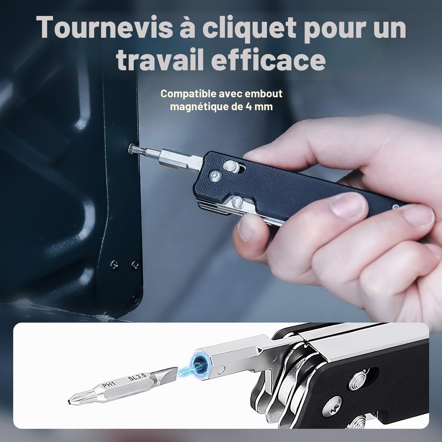NexTool Knight K30 Couteau de Poche Pliant 11 en 1 à Verrouillage par Axe, Outil Multifonctions EDC avec Lame en Acier, Manche G10, Ciseaux Moletés, Jeu de 10 embouts de tournevis de 4 mm pour Camping