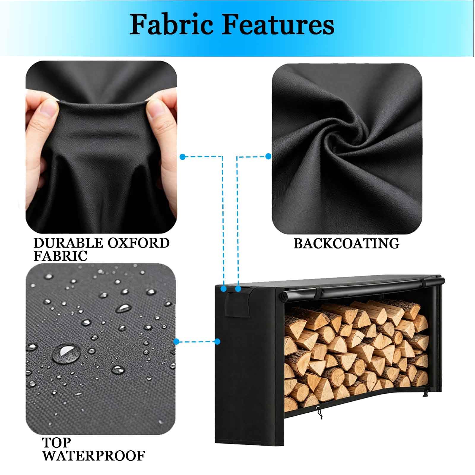 600D Copertura Impermeabile Oxford per Legna da Ardere | Uso Interno ed Esterno | con Cerniera e Doppio Sistema di Ventilazione (Non Include Portapacchi),Nero,152x61x122cm