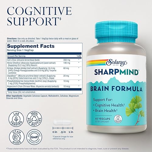 Miniatura 2 de SOLARAY SharpMind Brain Support Formula - Nootropic Brain Supplements - Cognitive and Brain Health Support with Ginkgo Biloba - 60-Day Guarantee, 60
