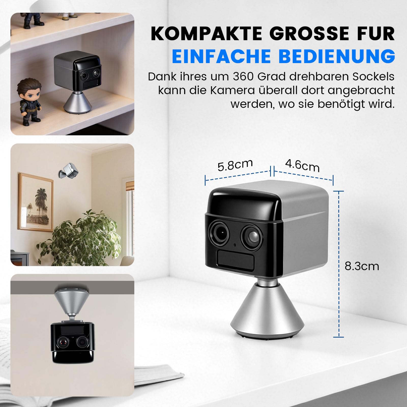 Mini Caméra, 2K HD Caméra Surveillance WiFi Interieur/Extérieur avec Vision Nocturne, Mini Camera Espion Sans Fil - 130° Grand Angle & Détection Intelligente de Mouvement AI, 21 Jours de Batterie