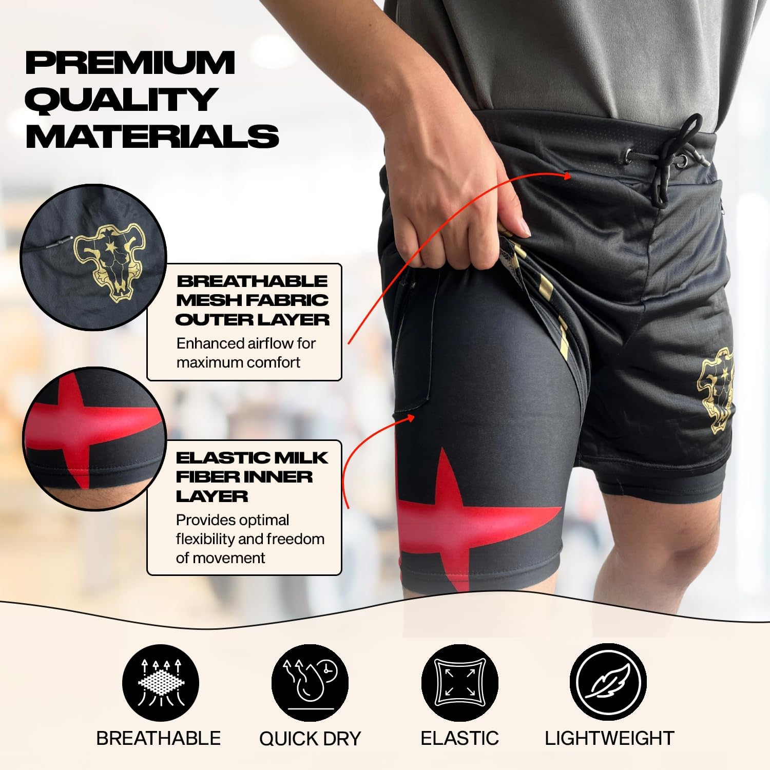 CROWN Anime Shorts - Breathable Mesh Stretch Compression Gym Short with Pockets and Towel Holder - Image 7