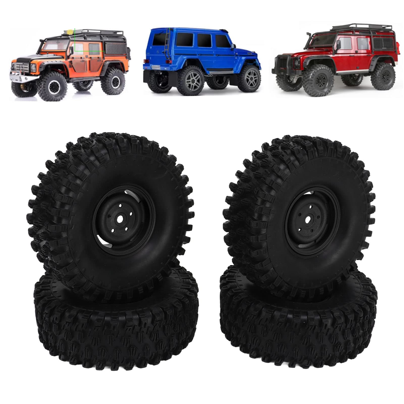 SIXRUN Juego de ruedas RC de 4 piezas, neumáticos de plástico de 1,9 pulgadas y 120 mm de diámetro para coche todoterreno RC, rueda a escala 1:10 para todoterreno RC (negro)