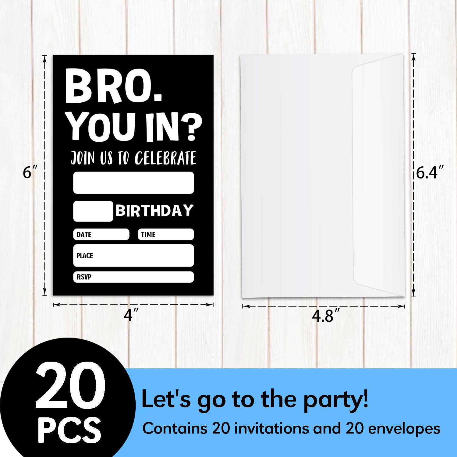 GaNiao 20 Bro You're Invited Boys Birthday Party Invitations with Envelopes Birthday Party Invitation Invite Cards for Teen Tween Boy, Boys Birthday Party Invites Simple Design Invitation Cards -JK2