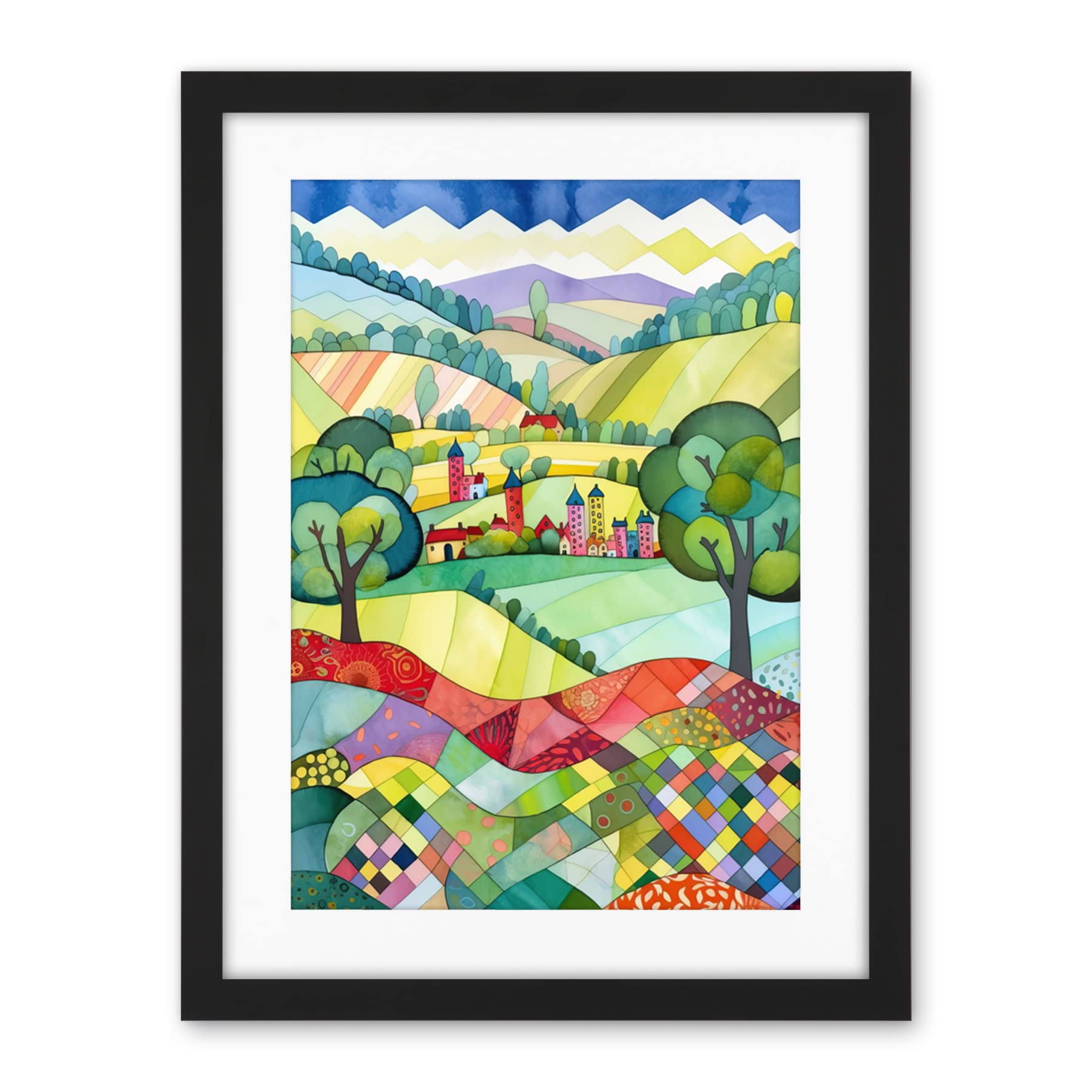 Artery8 English Countryside Rural Landscape Folk Art Watercolour Painting Artwork Framed Wall Art Print 18X24 Inch