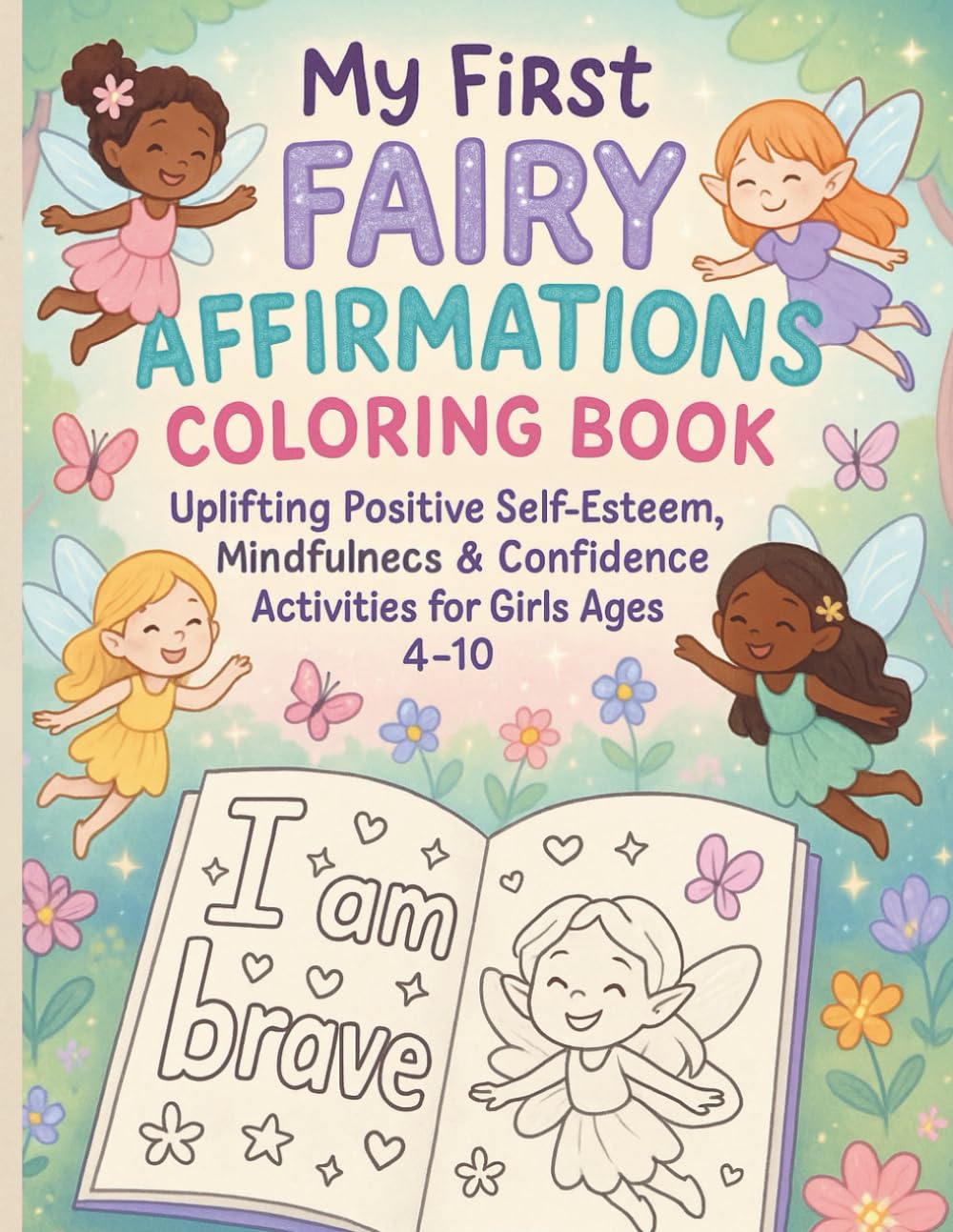 Uploaded_Yettopublish Fairy Affirmations Coloring Booklet Grayscale Lined Illustrative Style
