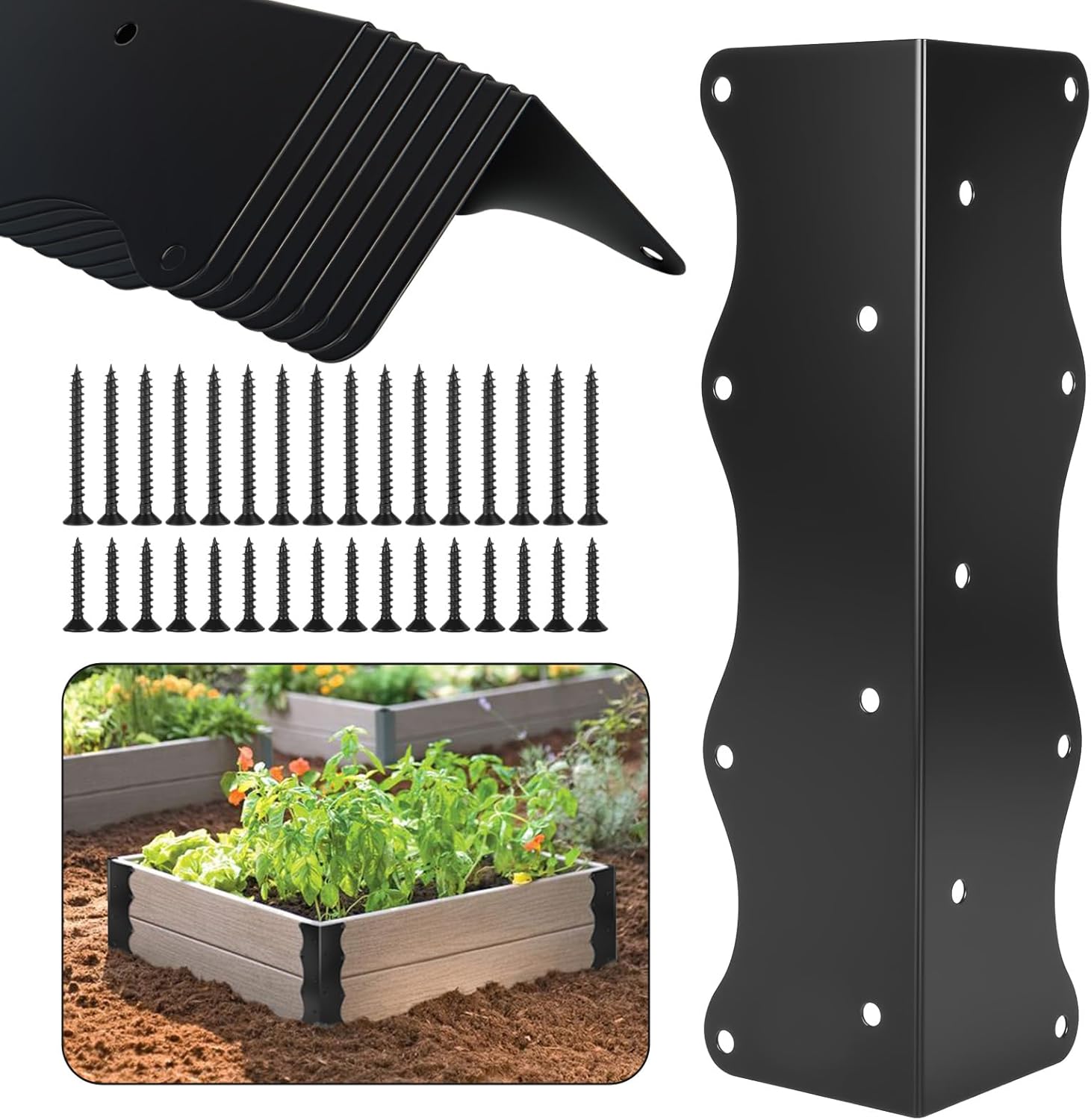 8 Pack 11"x3"x3" Raised Garden Bed Corner Brackets, Corner Brackets for Raised Garden with Wood Screws for 20"-24" Bed Edges for Vegetable Planter Wood