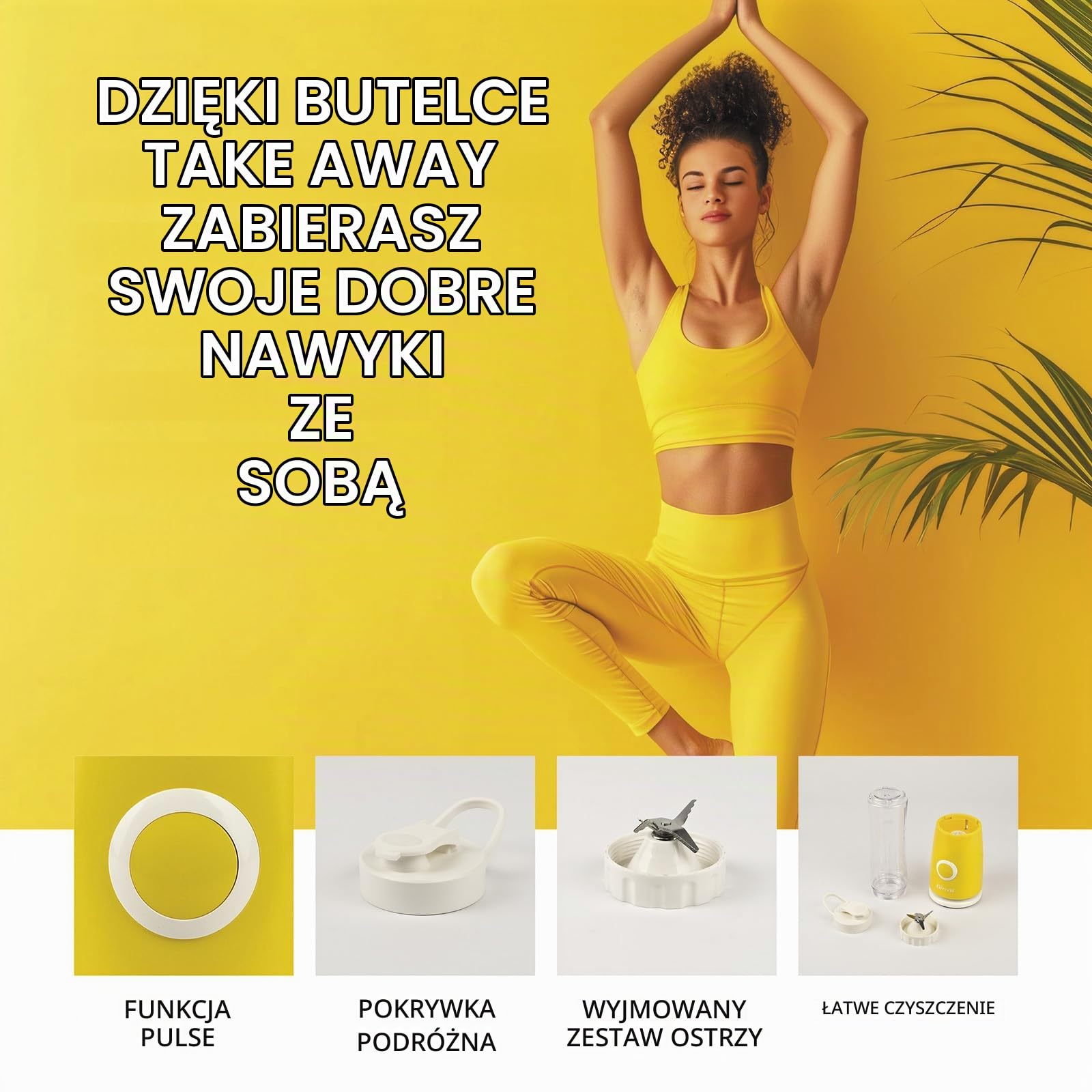 Girmi FR04 Blender Smoothie Maker, 0,5 l, 4 ostrza ze stali nierdzewnej, wolne od BPA, obsługa impulsowa, pokrywka podróżna i dzióbek, żółty/biały