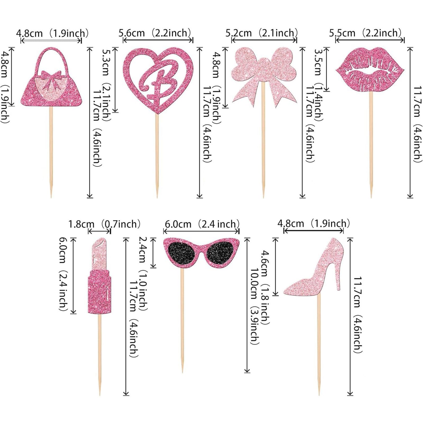24 PCS Princess Cupcake Toppers Pink Girl Cupcake Toppers Picks Handbag Glasses Bow Lipstick Tie High Heel Cake Decorations for Wedding Bridal Shower Baby Shower Birthday Party Supplies