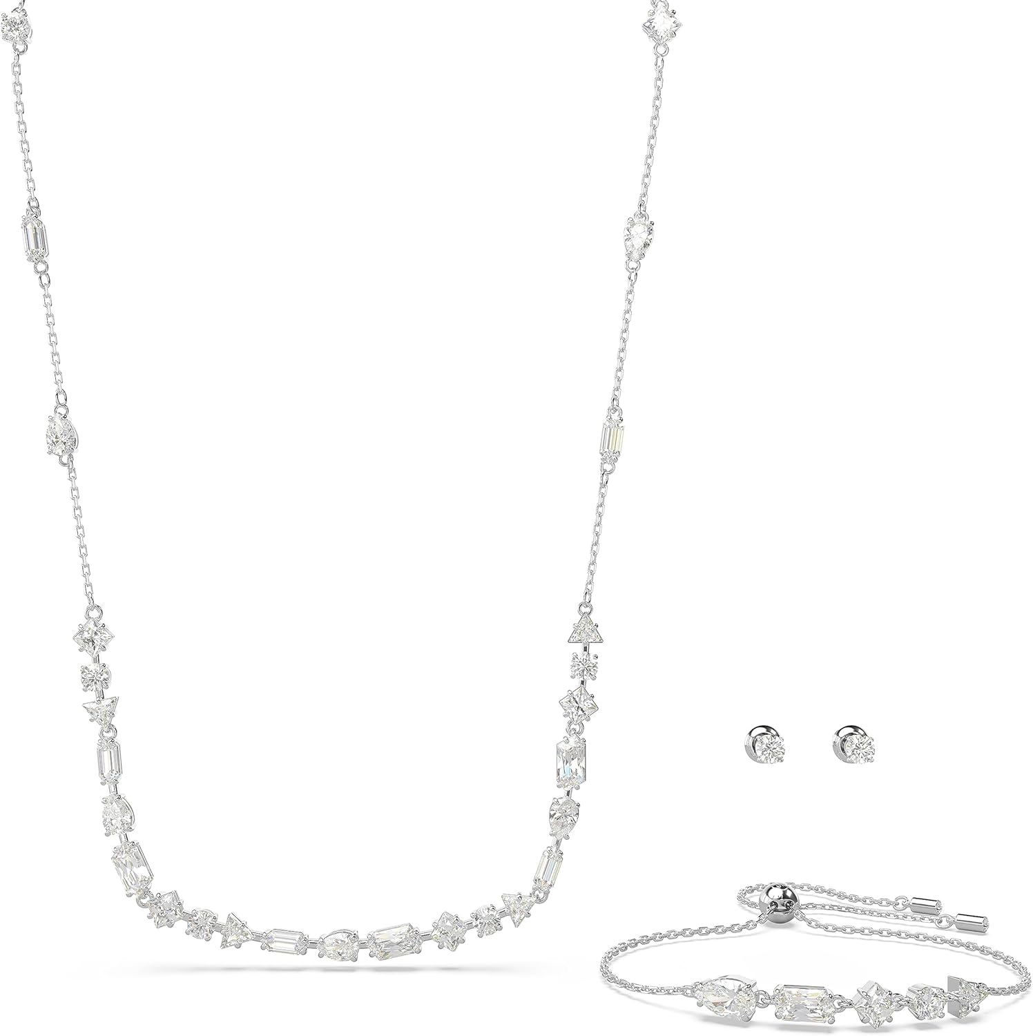 Swarovski Mesmera Bracelet Necklace Stud Earrings Set Rhodium Clear