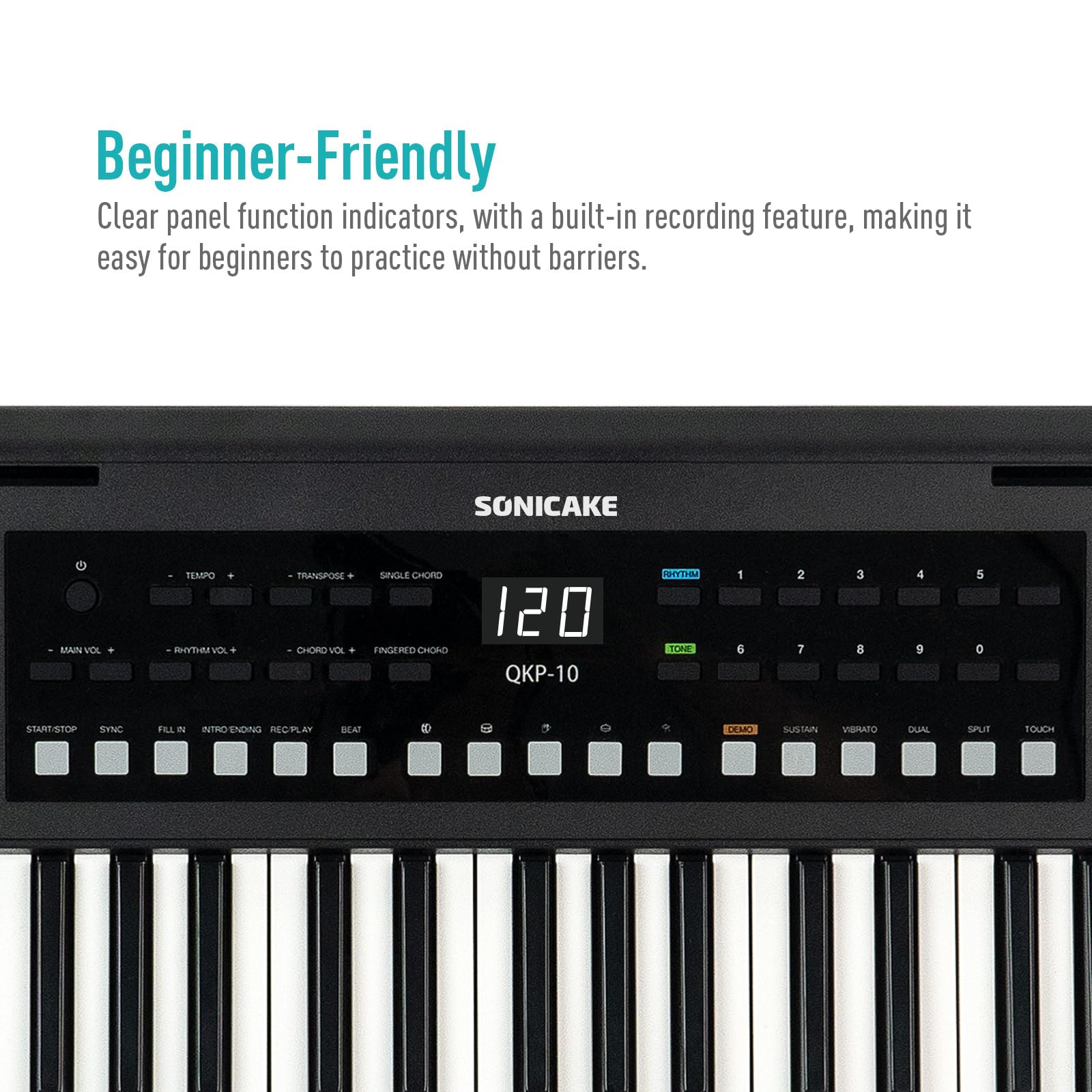 SONICAKE 61 tasti Piano Tastiera digitale per principianti Altoparlanti Bluetooth integrati, cuffie, 300 toni, 300 ritmi e 80 demo