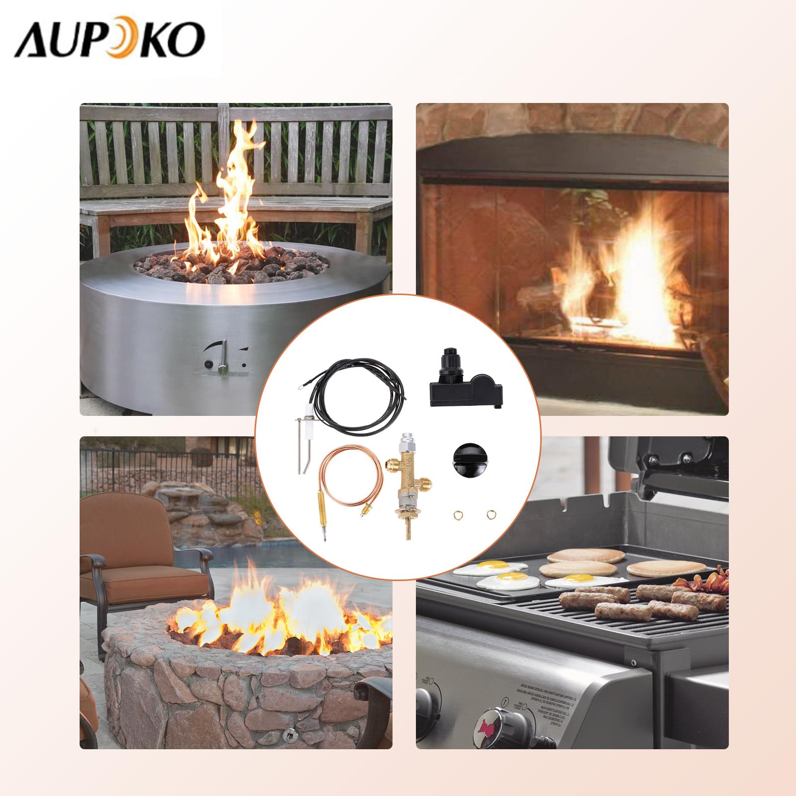 Aupoko Niederdruck LPG Propangas Kamin Feuergrube Flammenfehler Sicherheitssteuerventil Kit mit Zünder Montage Feuergrube Zünder, Druckknopf Zündung Kit für Gasgrill, Heizung, Feuergrube