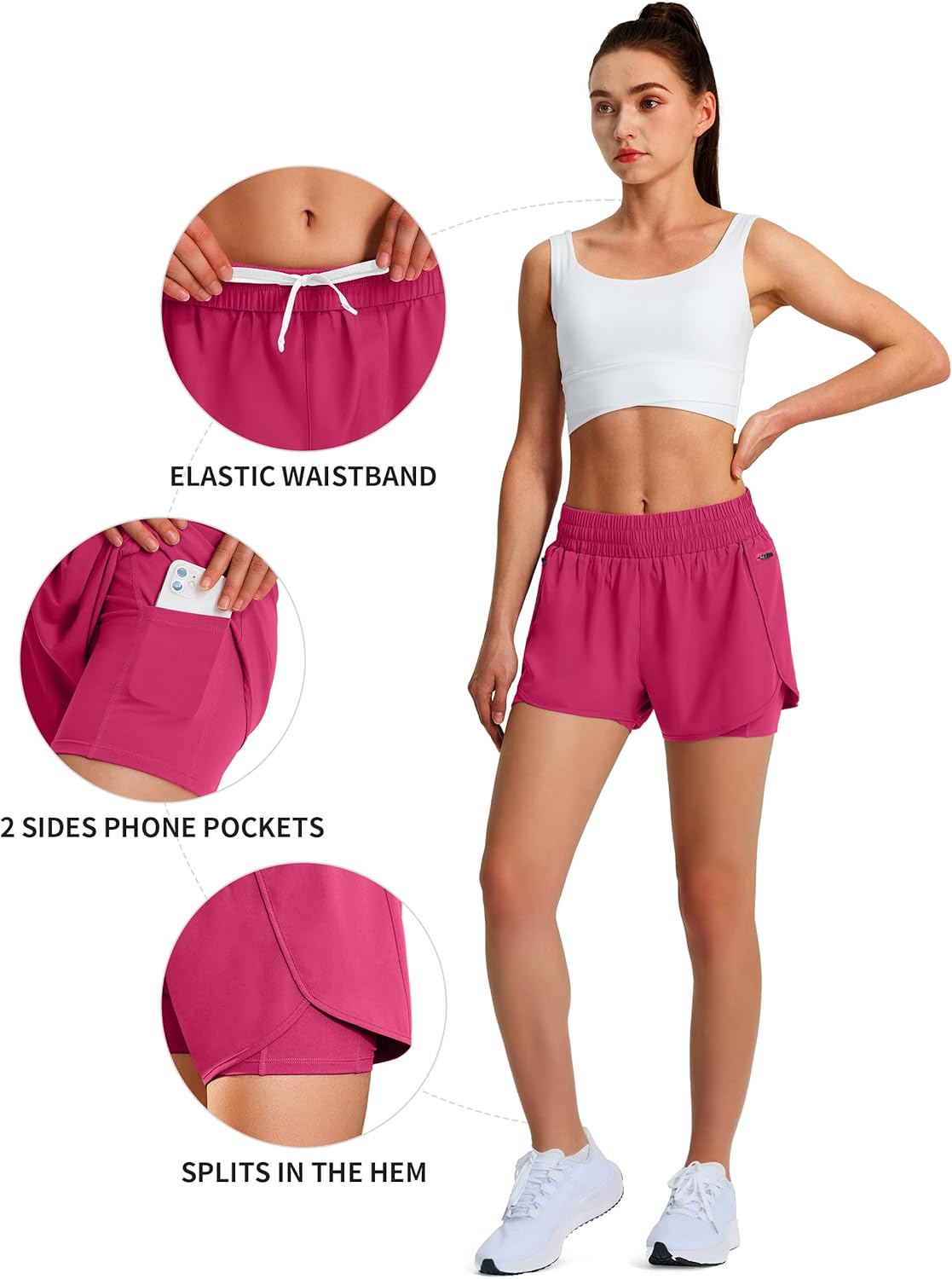 Ksmien Women's Running Shorts Quick Dry Lightweight Athletic Workout Shorts with Liner Phone Pockets - Image 4