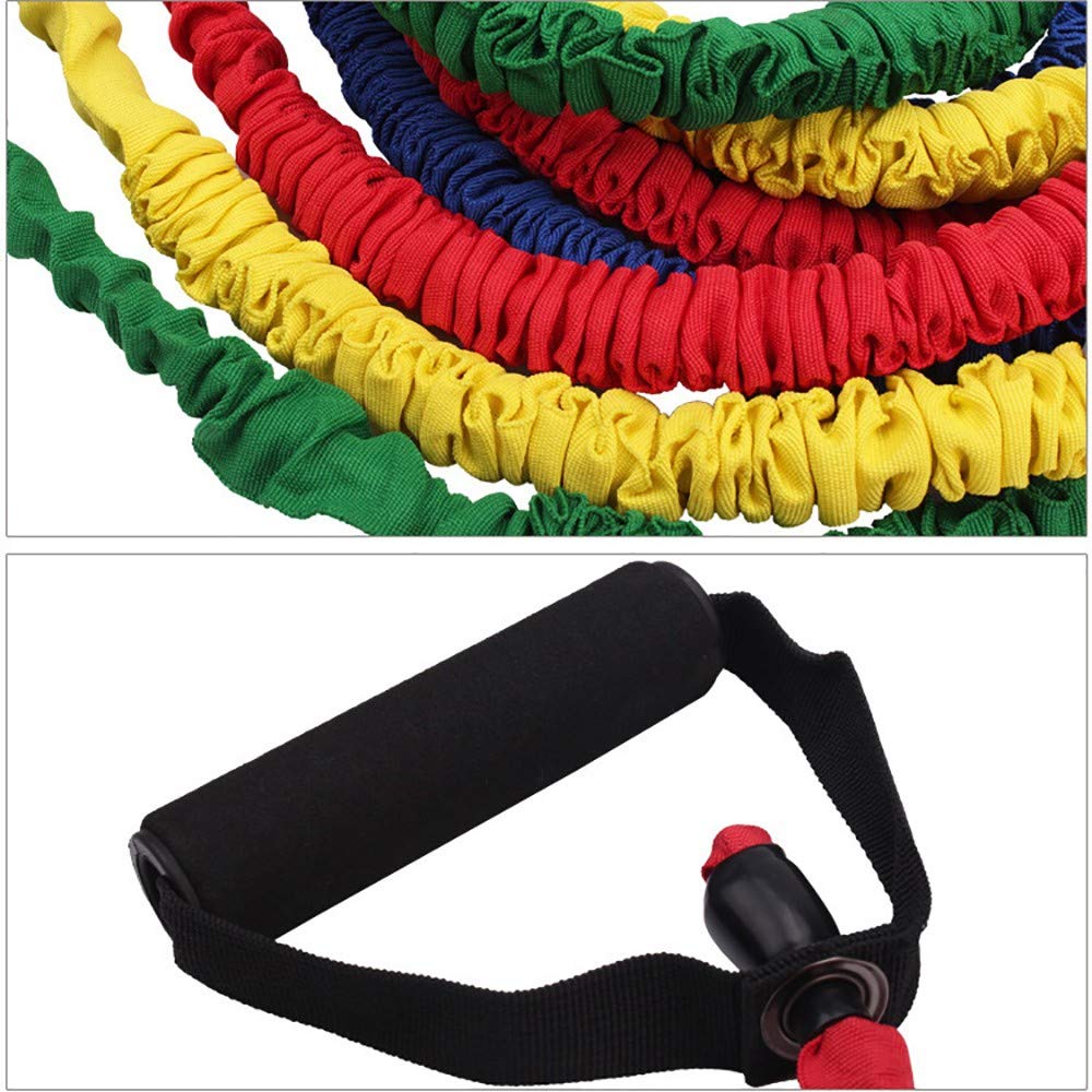 Resistance Bands Wiederstands Bänder Fitnessband Set mit 5 Gummiband Tubes, 2 Griffe, Türanker und 2 Fußschlaufen für Trainings Yoga Sport Pilates