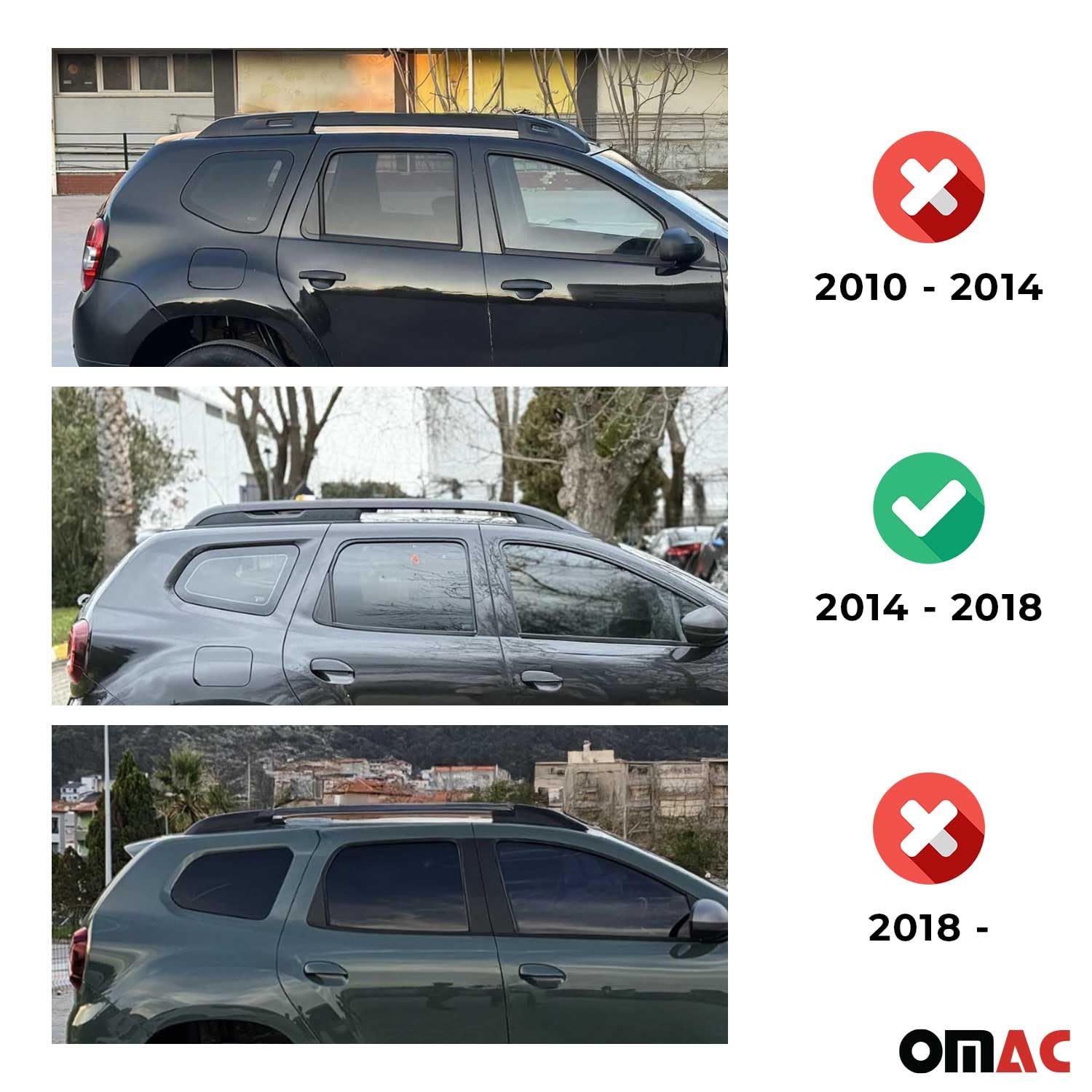 OMAC Barres de Toit en Aluminium pour Dacia Duster mk1 2014-2017 FL – Charge Max 75 kg – 2 Barres Argent