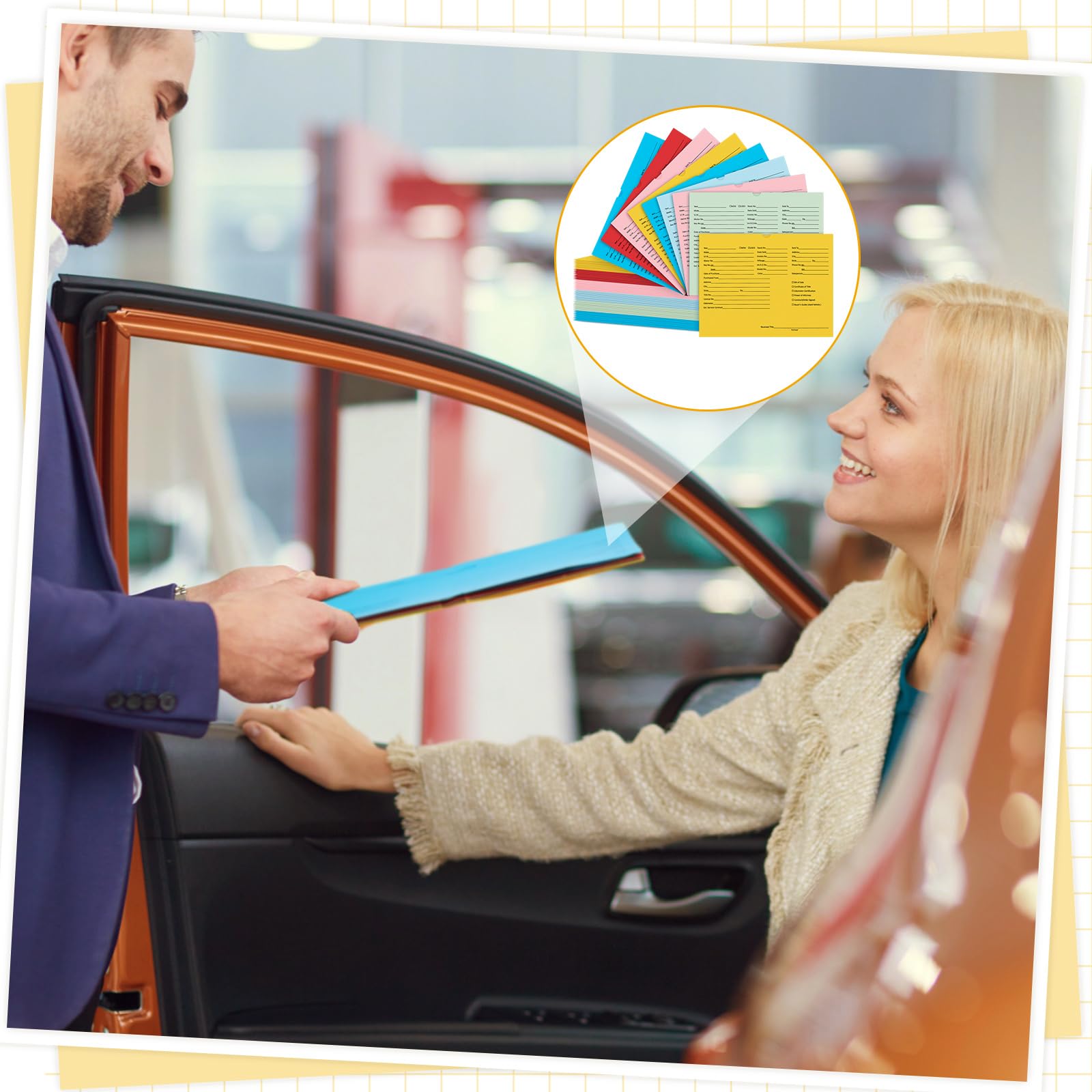 Watersay 120 sobres de distribuidor de 9 x 12 pulgadas, sobres impresos de colores, suministros de concesionario, carpetas automotrices para concesionarios de ventas de automóviles, 31 libras