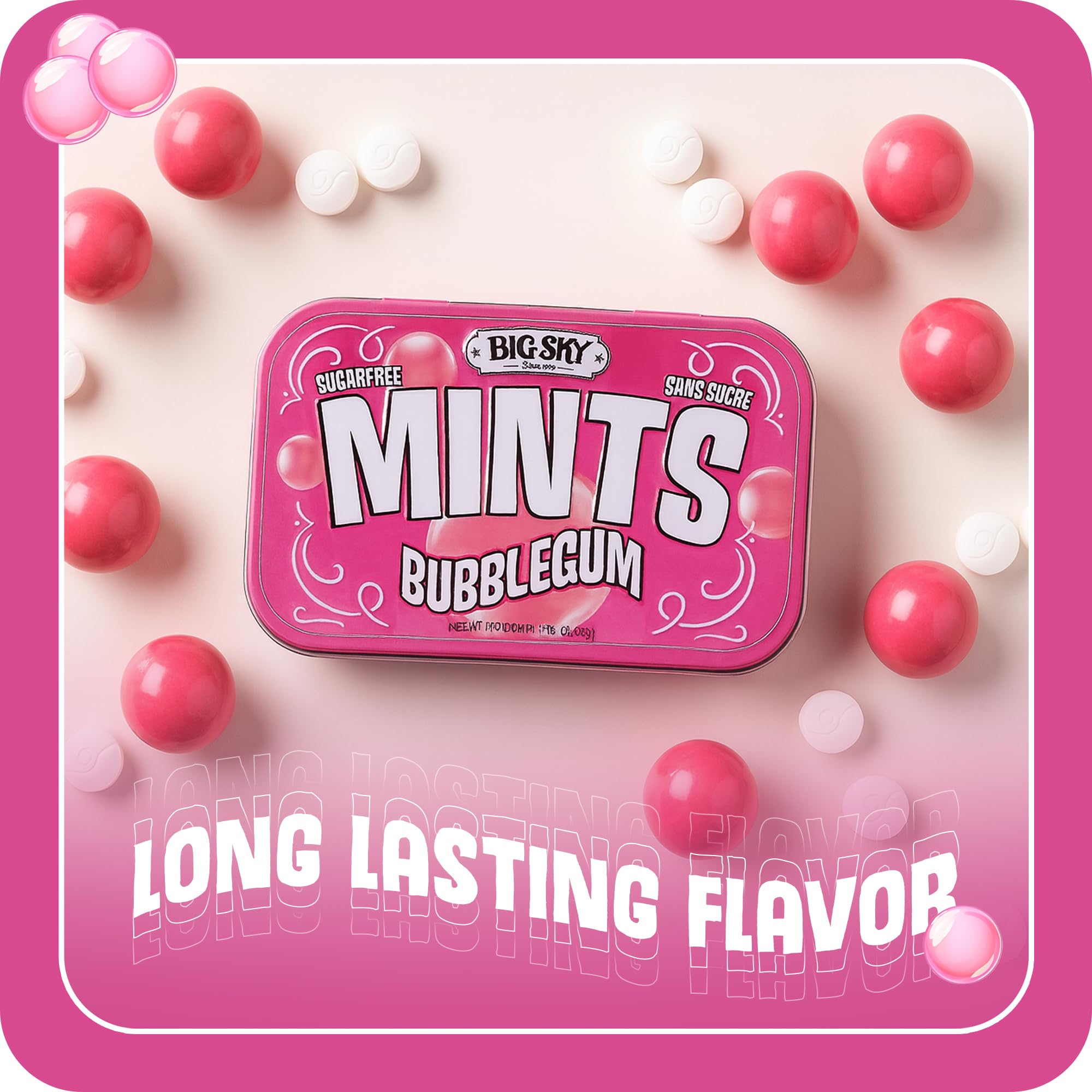 Big Sky Sugar Free Bubblegum Mints - 50 Count Tin (Pack of 6