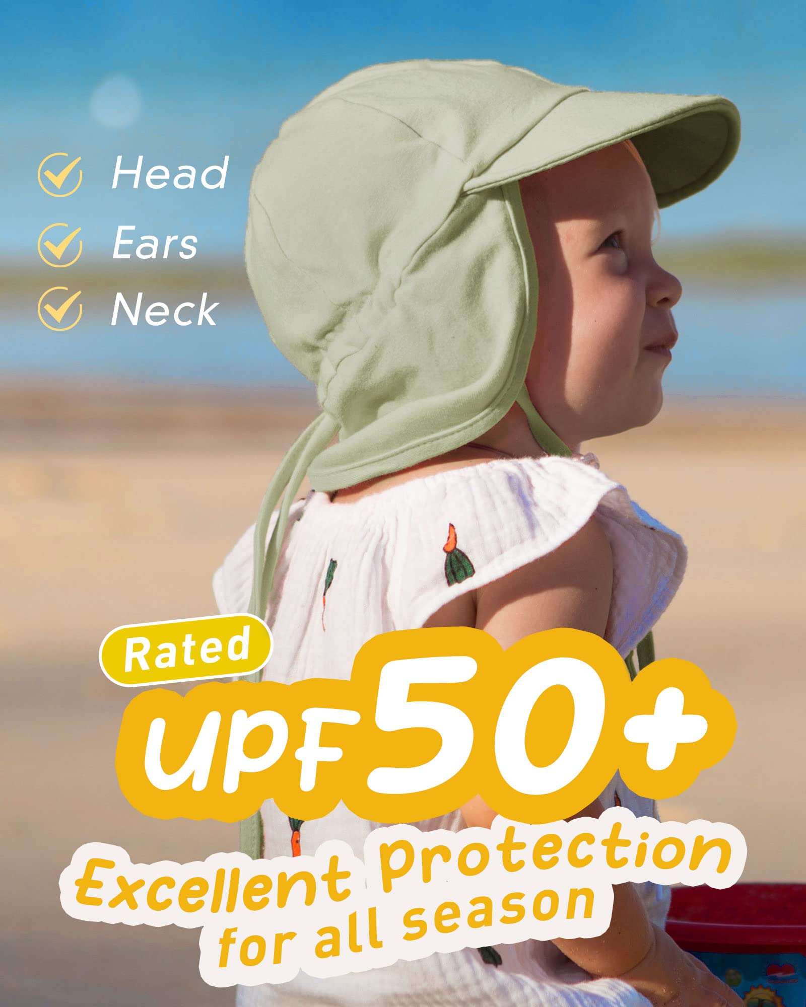 FURTALK Chapeau Solaire Bébé UPF 50+ Protection UV Filles & Garçons Chapeau d'été Plage avec Jugulaire Réglable et Rabats de Cou