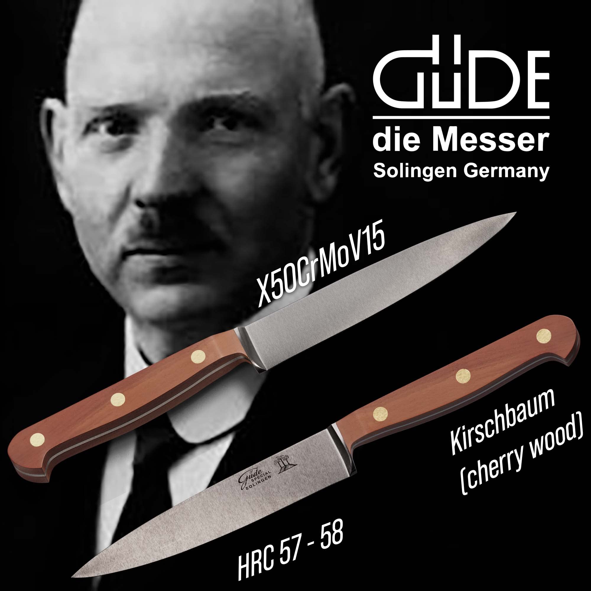 GÜDE Solingen Tradition - Spickmesser geschmiedet, 13 cm, Pflaumenholz, K.GÜDE, Office Messer, Handmade Germany, Braun
