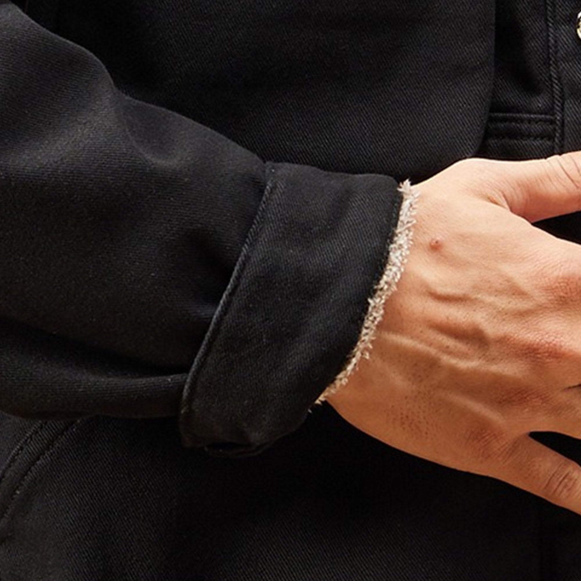 Giacca da lavoro da uomo, calda, foderata in sherpa, con tasche | Fodera in pelliccia sintetica, esterno in denim spesso, cappotto da camionista con colletto con risvolto