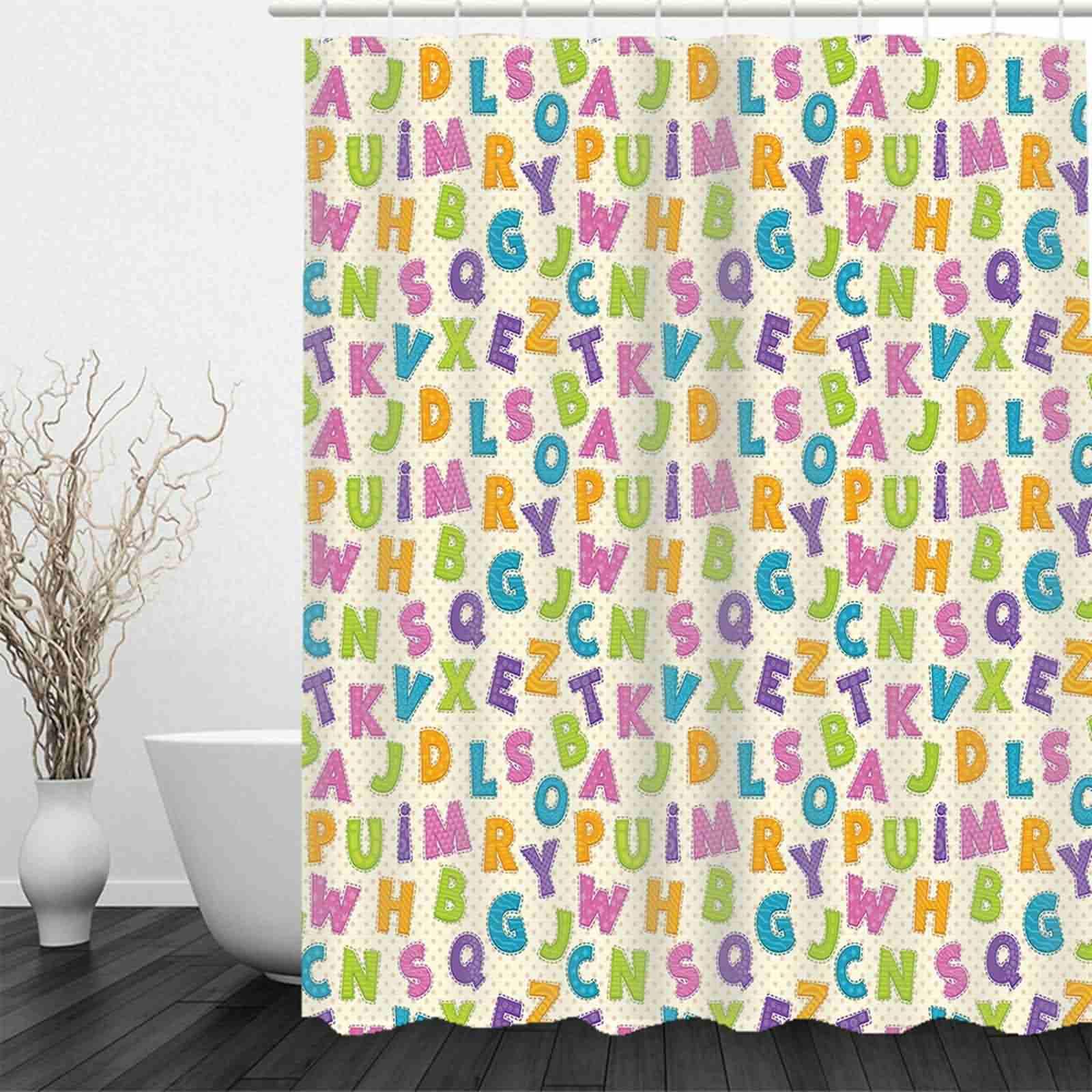 Cortinas De Baño Interior Ducha Modernas Forma Letra Juego Completo Grande Green Pink 220x180cm