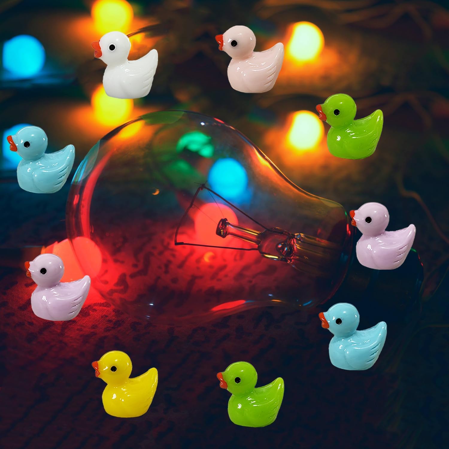 60 Pcs Tiny Duck Figures Mini Resin Duck Miniature Bead Slime Charms for Dollhouse Garden Landscape Aquarium Decoration(Multicolored)