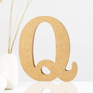 4 Inch Designable Wood Letters, Unfinished Wood Letters for Wall Decor Decorative Standing Letters Slices Sign Board Decoration for Craft Home Party Projects (Q Style)