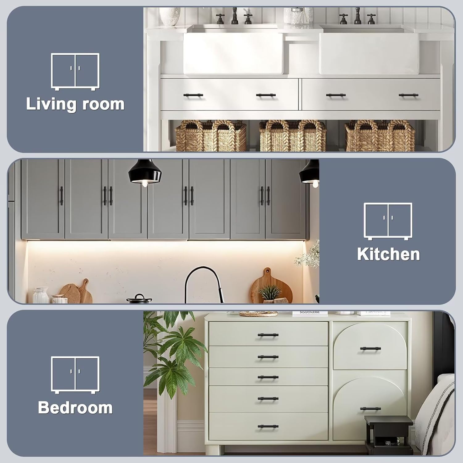 knobelite 10 Pack Hole Centers 2.5 inch Matte Black Cabinet Handles, Stainless Steel Kitchen Cabinet Pulls, T Bar Hardware Pull Handle for Drawers Dressers Cabinets