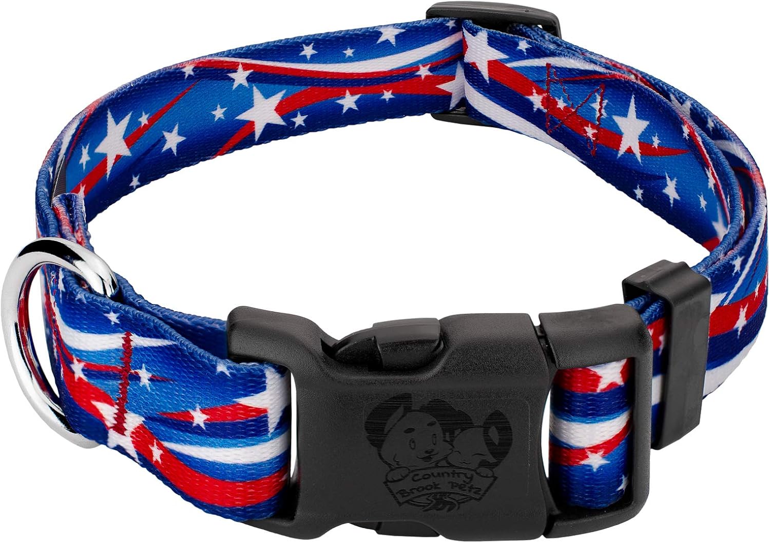 Country Brook Petz - Star Spangled Everyday Dog Collar - Made in The U.S.A. - Americana Collection Featuring Patriotic Designs (1 Inch, Large)