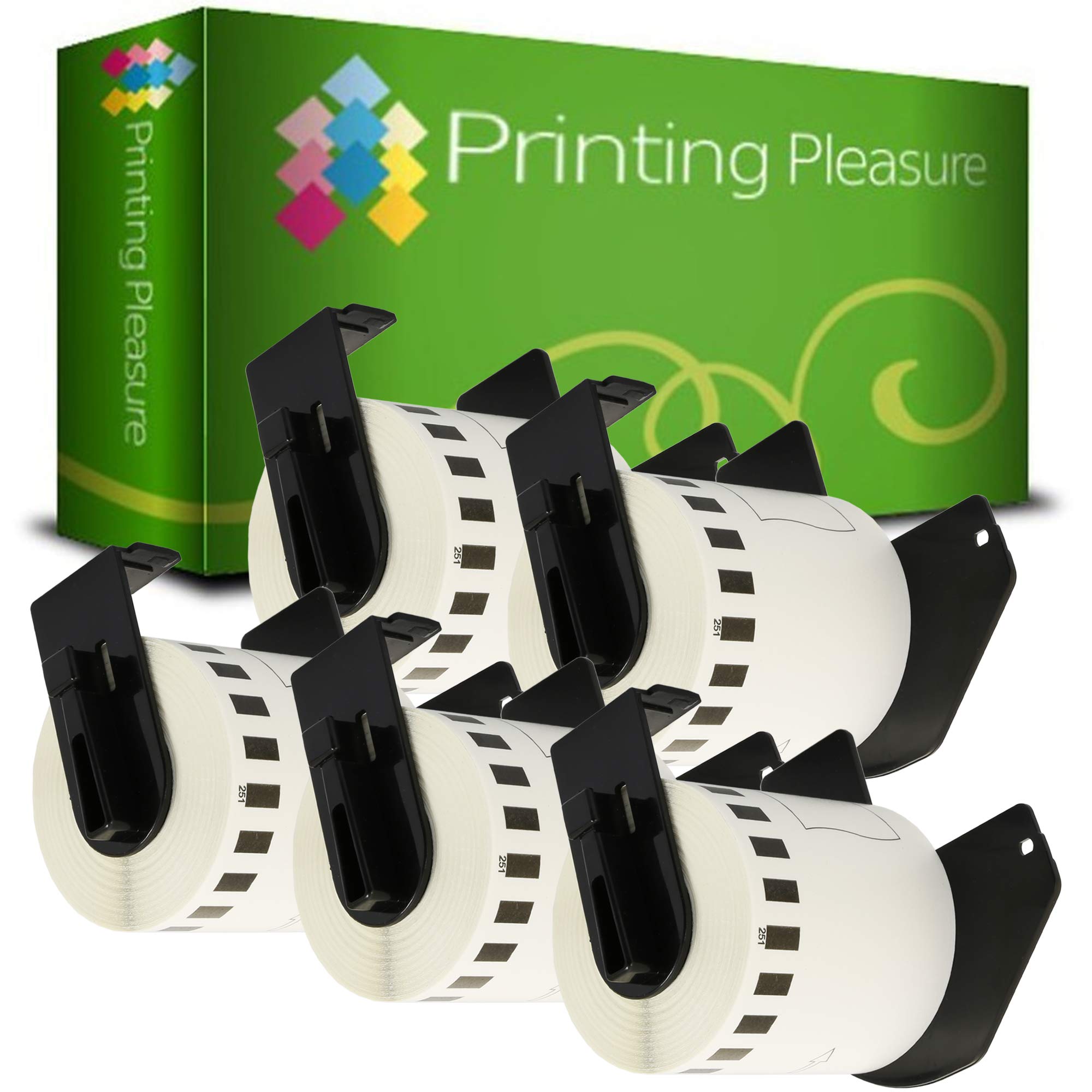 Printing Pleasure 5 x DK22251 Continuous Address Labels Compatible with QL-800 QL-810W QL-820NWB | 62mm x 15.24m | Red and Black On White