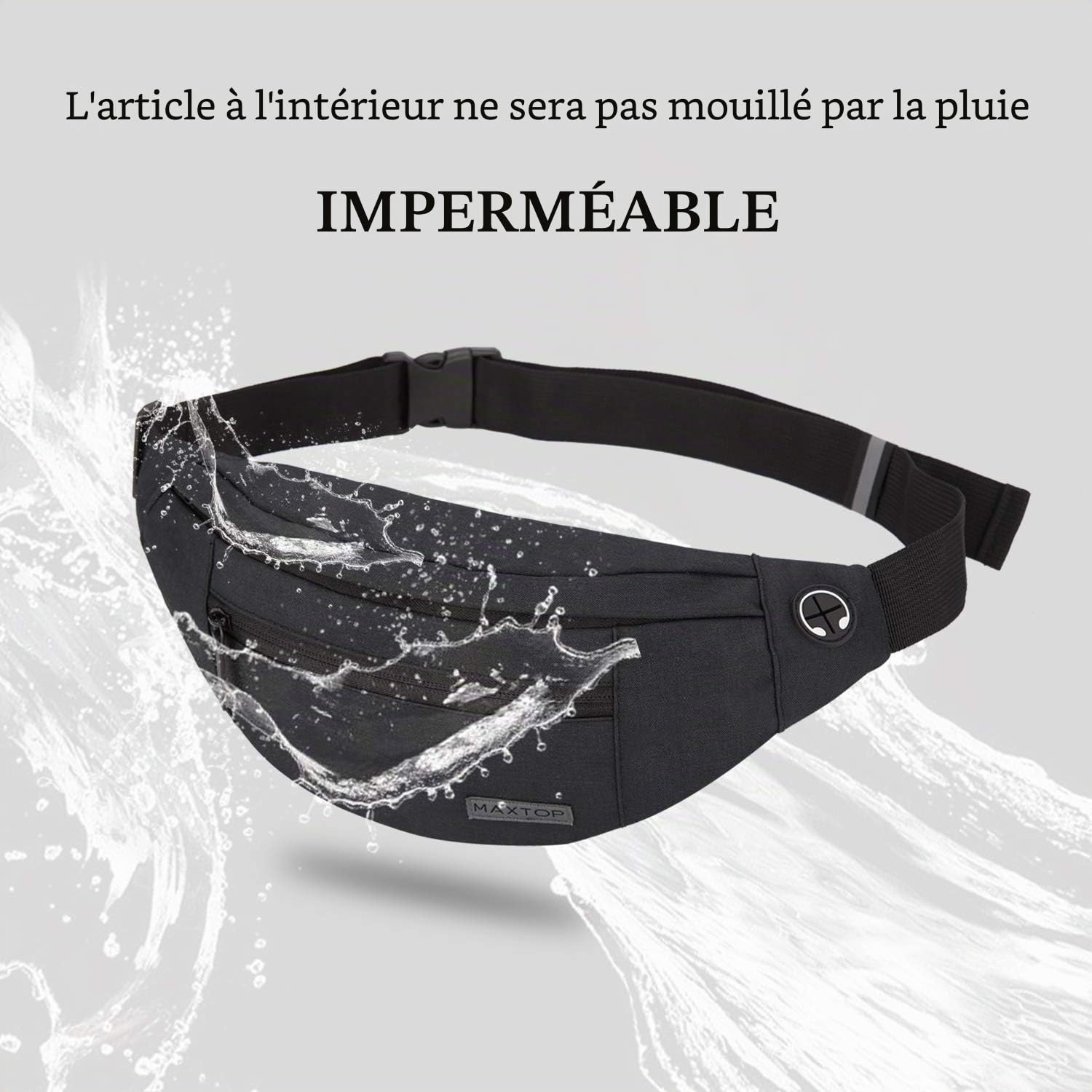 MAXTOP Grand Sac Banane pour Femme et Homme, Sac Banane avec Prise Casque et 4 Poches zippées, Ceinture réglable pour Le Cyclisme, la Course, Le Jogging, Les Voyages, l'extérieur