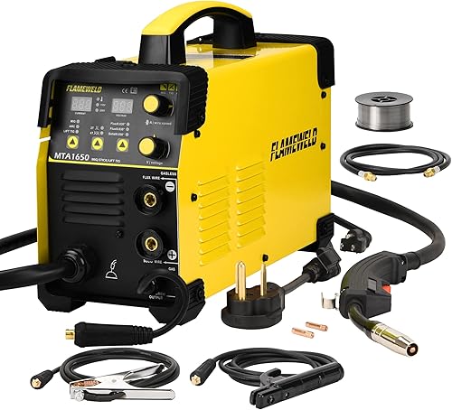 Flameweld MIG ARC TIG 3 en 1 máquina de soldadura MIG sin gas y sin gas, 110220V MTA1650 doble voltaje MMAMIGLift Tig, máquina de soldadura MIG de