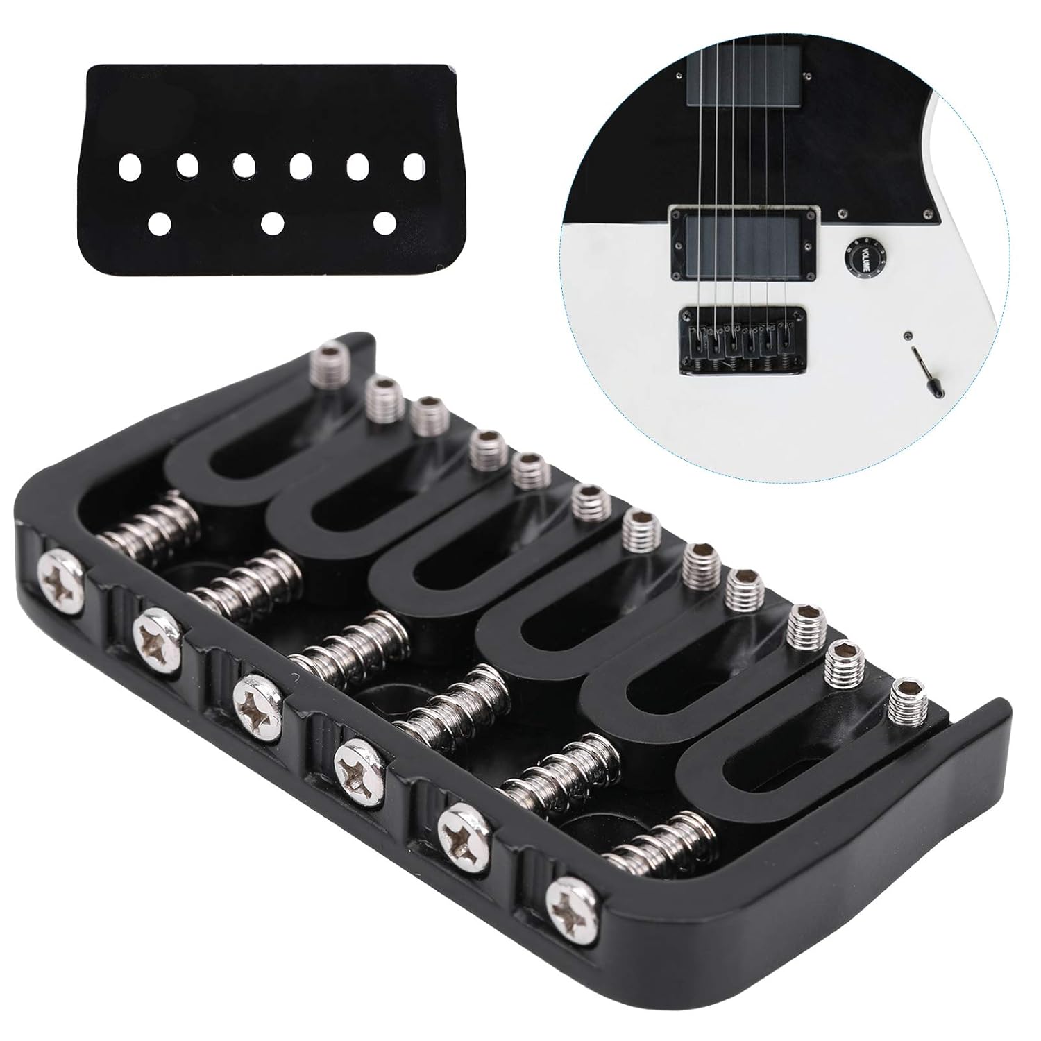 Keenso Electric Guitar Bridge, 6 Strings Fixed Bridge GA890 Fixed Metal for Guitarist Musical Accessory (Black)
