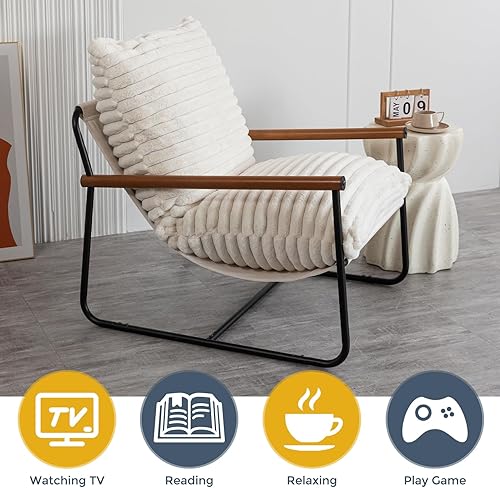 Miniatura 4 de MAXYOYO Silla decorativa, sillón Sherpa para sala de estar, sillas de acento modernas de mediados de siglo, silla de dormitorio de lectura Boucle,