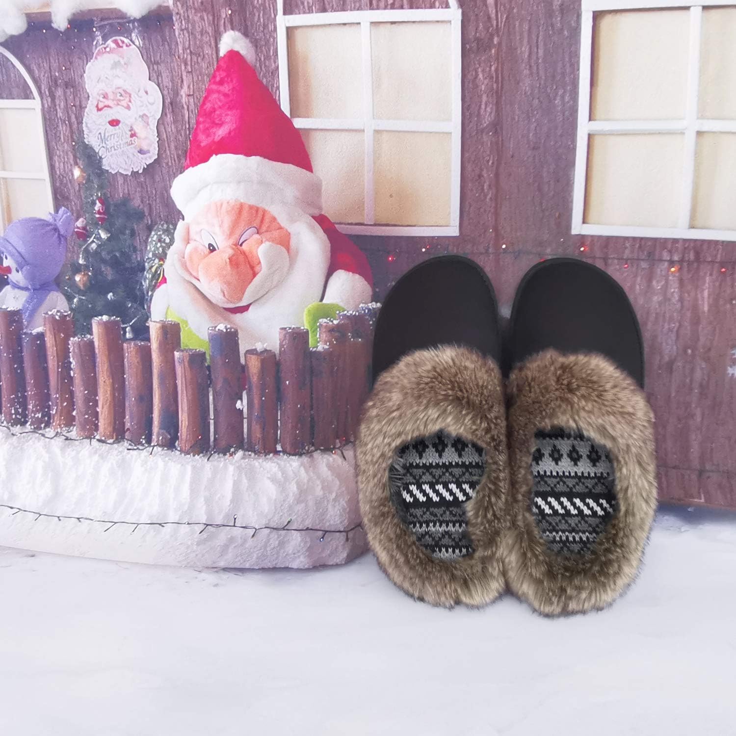 ofoot Womens Winter Warm Comfortable Moccasins Faux Fur Suede Slip On Slippers Mules Furry House Shoes - Image 4