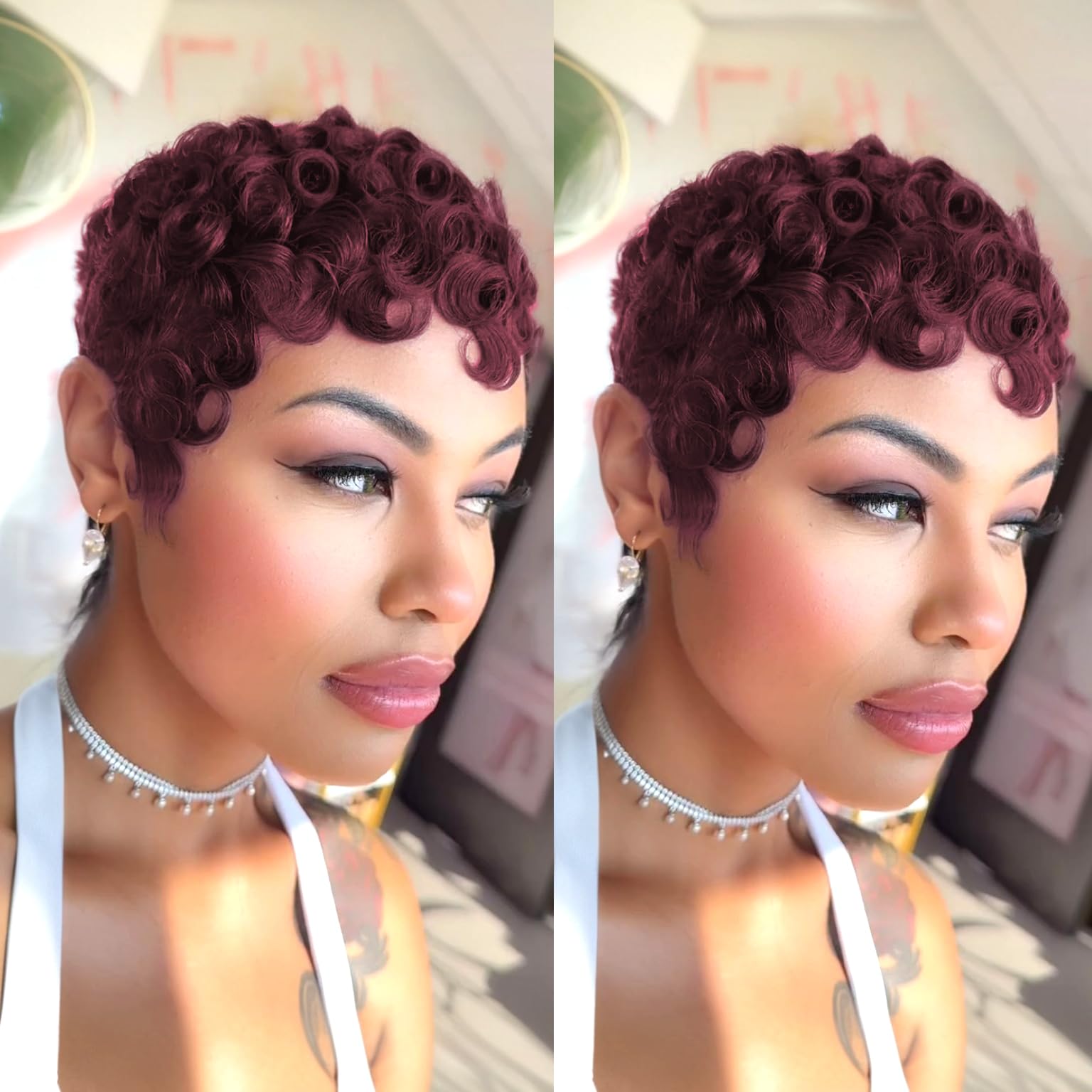 Pixie Cut Human Hair Wig Glueless Pre Plucked Curly With Bangs Daily Wear Amazon.com : Flandi Pixie Cut Wig Human Hair Short Human  main image 3