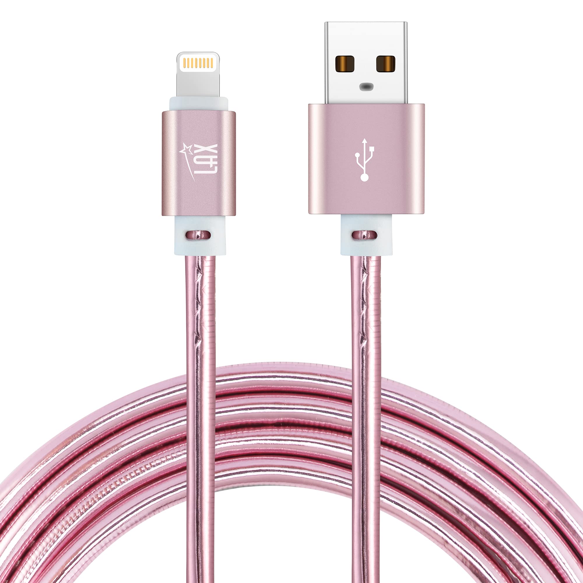 LAX Premium Stitched [Apple MFi Certified] Fast Charger iPhone Lightning Cable, iPhone Cord Compatible with iPhone 14/13 /12/11 Pro Max/XS MAX/XR/XS/X/8/7/6S/SE/iPad, iPod & More - (6FT-Rose)